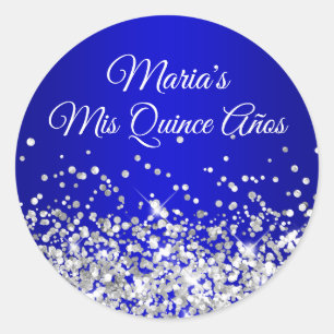 Adesivo Redondo Brilho Prateado Azul Royal Ombre Mis Quinze Anos