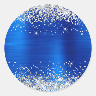Adesivo Redondo Brilho Prateado Metálico Azul Real Branco