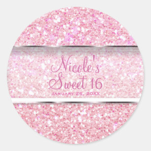 Adesivo Redondo Brilho Rosa Brilhante Glam Faveur de Festa de 16 A