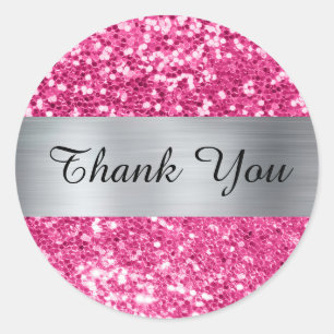 Adesivo Redondo Brilho Rosa Quente Glitter Prata Brilho Foil