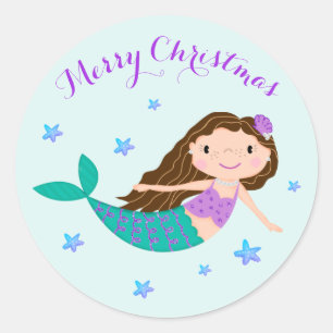 Adesivo Redondo Brilho roxo do Natal da sereia