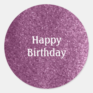 Adesivo Redondo Brilho Roxo Falso Aniversário Feliz