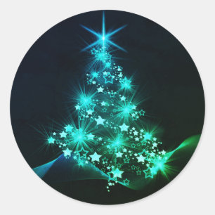 Adesivo Redondo Brilho Verde das Estrelas na Árvore de Natal Escur