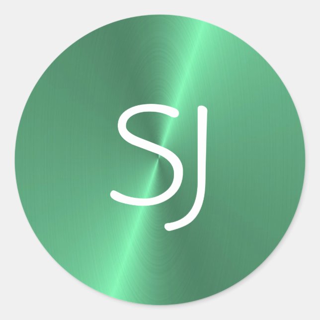 Adesivo Redondo Brilho verde monograma metálico (Frente)