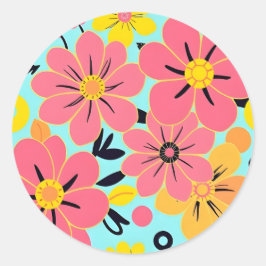 Adesivo Redondo Brilhos Cor-de-Rosa e Amarelo no Estilo Azul-Dopam