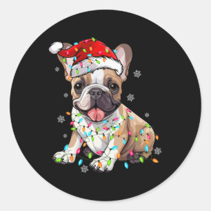 Adesivo Redondo Brincadeira de Cachorro Negro Árvore Natal Luzes d