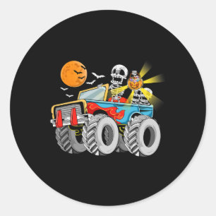 Adesivo Redondo Brincadeira Halloween Skeleton Monster Truck Kids 