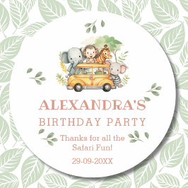 Adesivo Redondo Brincadeira Safari Garota Selva Branca Aniversário