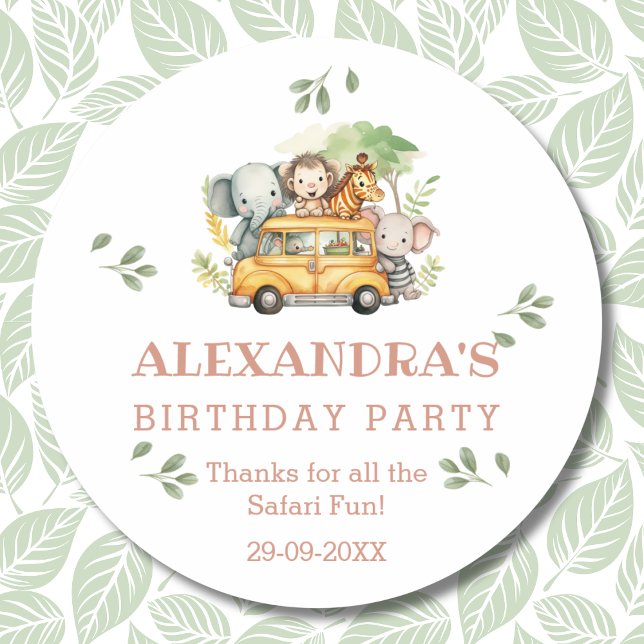 Adesivo Redondo Brincadeira Safari Garota Selva Branca Aniversário (Criador carregado)