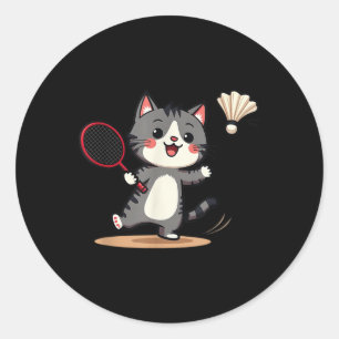 Adesivo Redondo Brincadeiras de Badminton Cute Rackers de Gato Eng