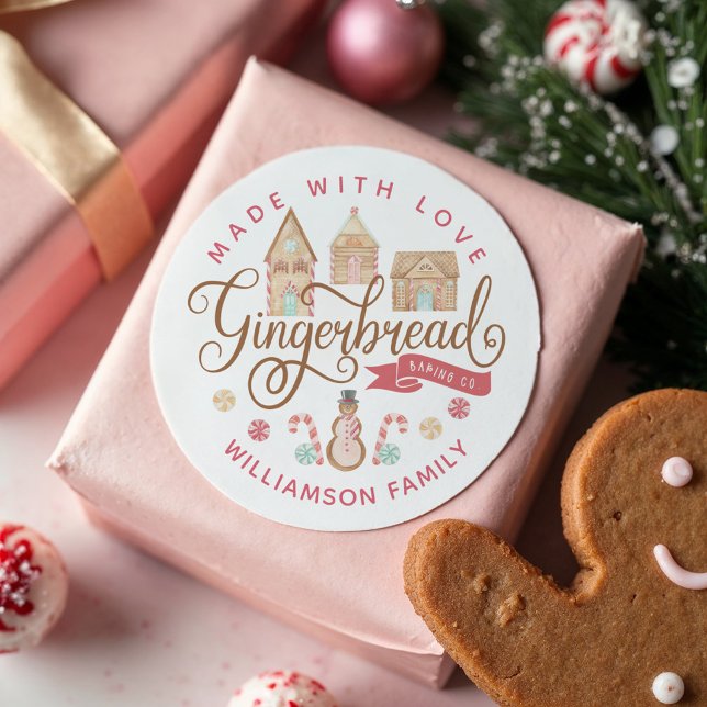 Adesivo Redondo Brincadeiras De Banho-De-Pão-De-Junho (Fun Gingerbread Baking Co Gingerbread House Baking Classic Round Sticker)