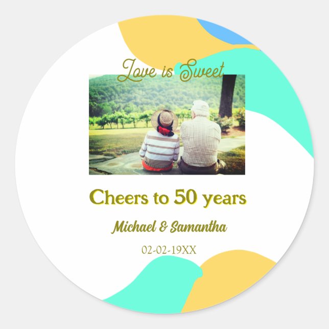 Adesivo Redondo brinde aos 50 anos de aniversário de casamento o a (Frente)