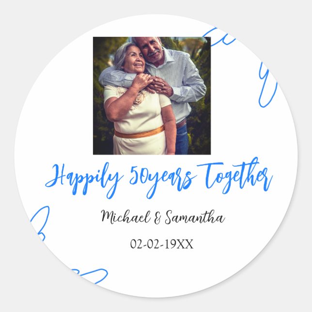 Adesivo Redondo brinde aos 50 anos de aniversário foto de folha az (Frente)