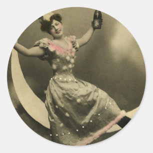 Adesivo Redondo Brinde de Champagne em uma lua crescente