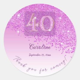 Adesivo Redondo Brindes de 40º Aniversário com Purpurina Rosa Cris