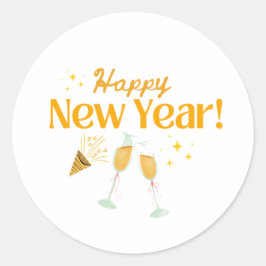 Adesivo Redondo Brindis con Champán y Explosión de Fiesta de Año N