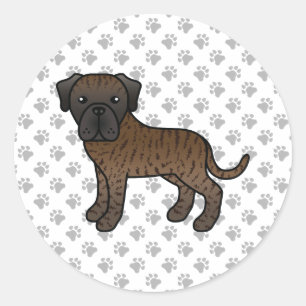 Adesivo Redondo Brindle English Mastiff Cute Cartoon Dog
