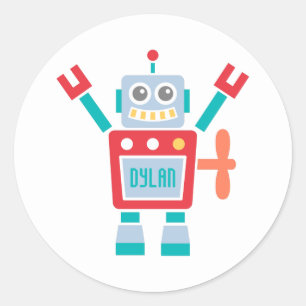 Adesivo Redondo Brinquedo bonito do robô do vintage para miúdos