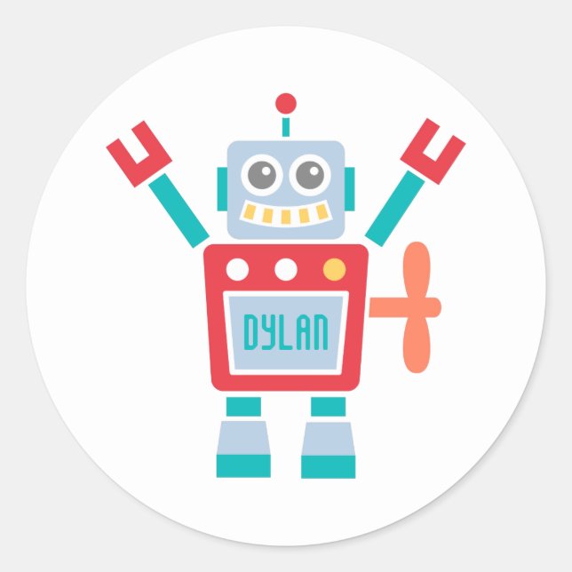 Adesivo Redondo Brinquedo De Robô Cute Para Crianças (Frente)