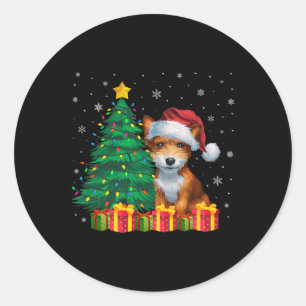 Adesivo Redondo Brinquedo Feio Fox Terrier Santa Hat Luzes De Nata