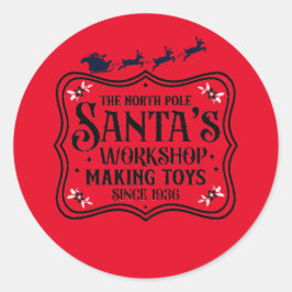 Adesivo Redondo Brinquedos de Fazer do Workshop de papais noeis de