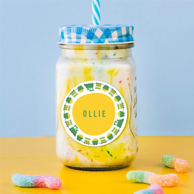 Adesivo Redondo Brinquedos de Meninos Trens Verdes Favor de Festa  (Boys Toys Green Trains Kid's Birthday Party Favor Sticker / Drinks / Food Label @ fatfatin_mini_me)