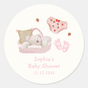 Adesivo Redondo Brinquedos de Urso Polar Morango Rosa Menina Chuvi