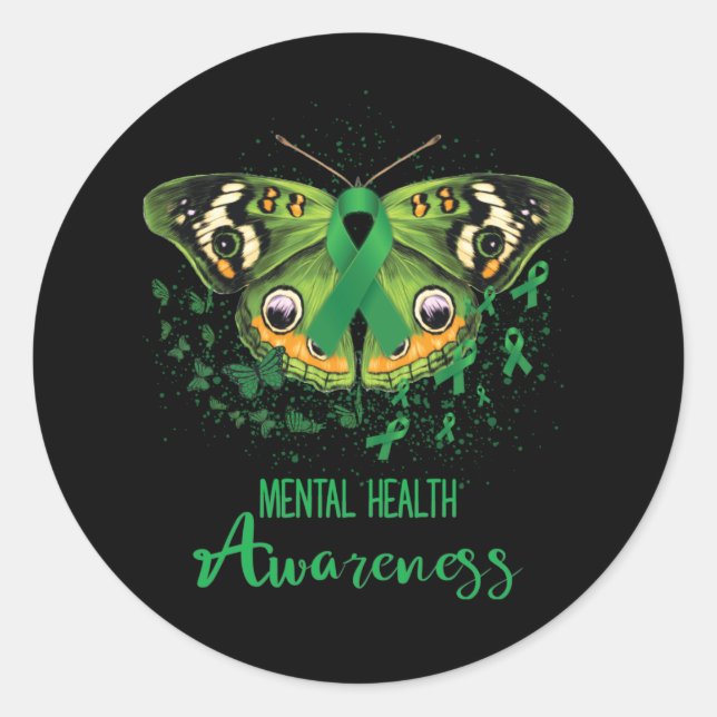 Adesivo Redondo Brisa Verde Mental de Consciência da Saúde (Frente)