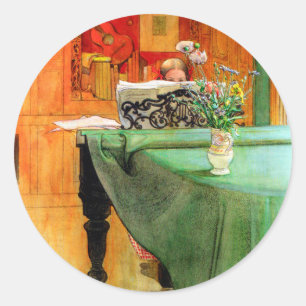 Adesivo Redondo Brita no Piano de Carl Larsson, Vintage Art