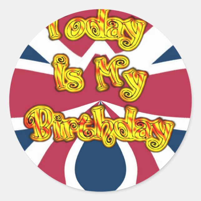 Adesivo Redondo British Birthday dá Impressão de arte (Frente)