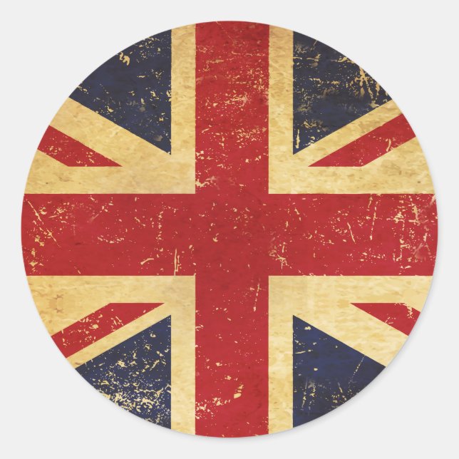 Adesivo Redondo British Union Jack Flag Vintage (Frente)