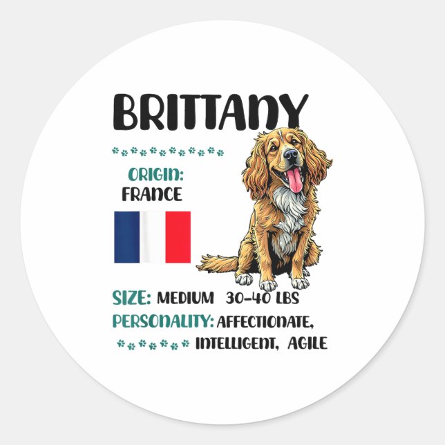 Adesivo Redondo Brittany Origin Funny Brittany Dog Lover  (Frente)