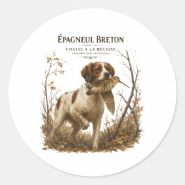 Adesivo Redondo Brittany Spaniel – Caça à Galinhola Arte