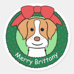 Adesivo Redondo Brittany Spaniel Christmas