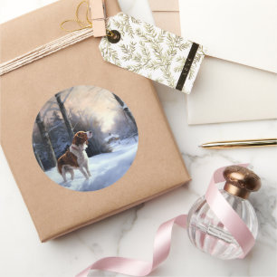 Adesivo Redondo Brittany Spaniel Deixa-o nevar o Natal