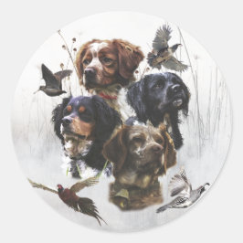 Adesivo Redondo Brittany Spaniels , Estação de Caça de Pássaros