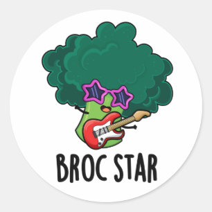 Adesivo Redondo Broc Star Cute Brocolli Rock Star PUn