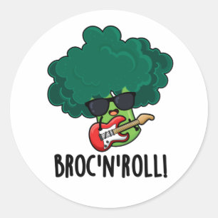 Adesivo Redondo Brock n Roll Funny Veggie Broccoli Pun
