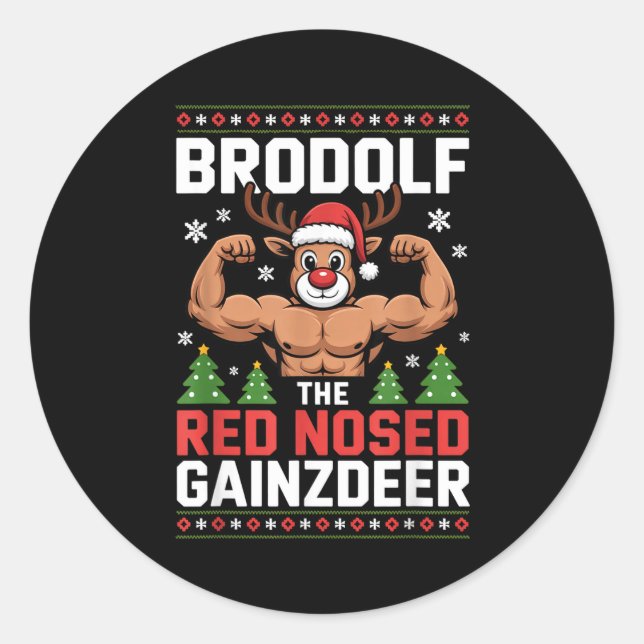 Adesivo Redondo Brodolf The Red Nosed Gainzdeer Funny Christmas Gy (Frente)