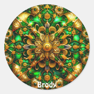 Adesivo Redondo BRODY ~ Verde brilhante e Dourado Natal ~