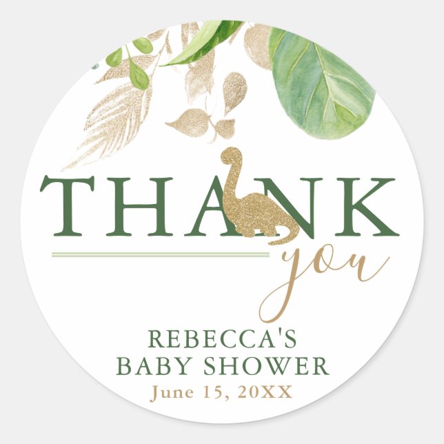 Adesivo Redondo Brontosaurus Dinossaur, Chá de fraldas verde e Dou (Frente)