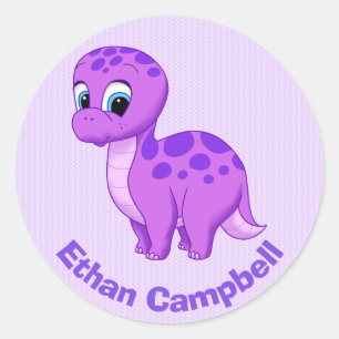 Adesivo Redondo Brontossauro de Bebê Roxo Bonito Dinossauro