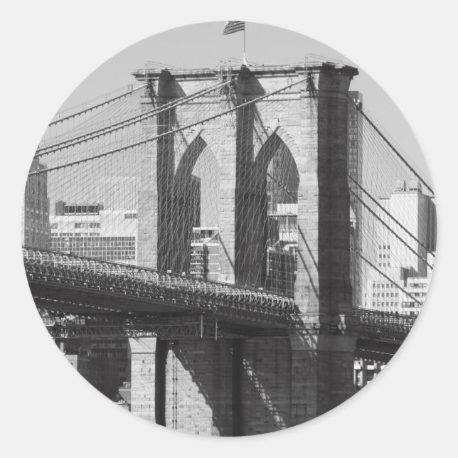 Adesivo Redondo Brooklyn Bridge e Manhattan Skyline (Frente)