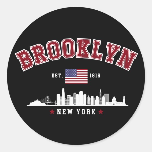Adesivo Redondo Brooklyn Ney York Est 1816 (Frente)