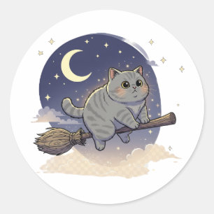 Adesivo Redondo Broomstick Brit - Halloween de gato de Shorthair b