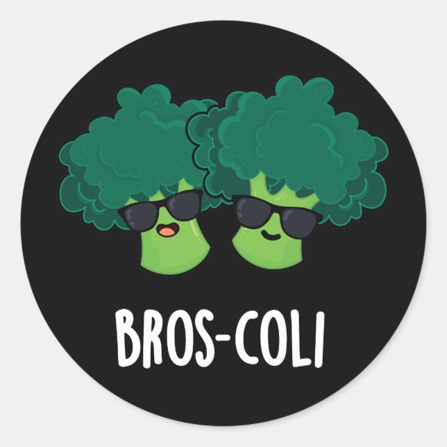 Adesivo Redondo Bros-coli Funny Veggie Broccoli Pun Dark BG (Frente)