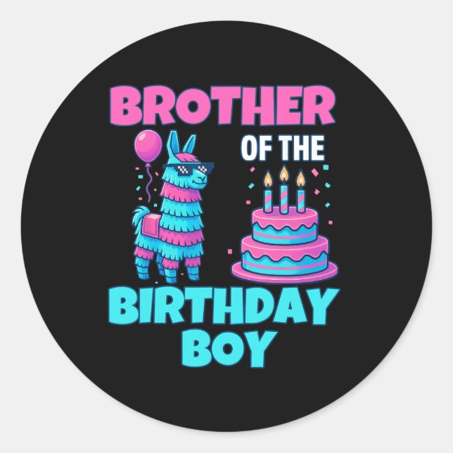 Adesivo Redondo Brother Birthday Boy Llama Pinata Party Family Mat (Frente)