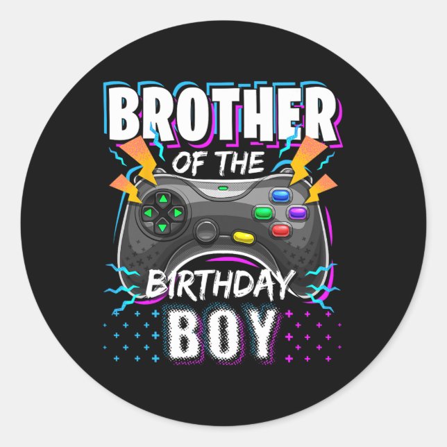 Adesivo Redondo Brother Of The Birthday Boy Matching Video Game Bi (Frente)