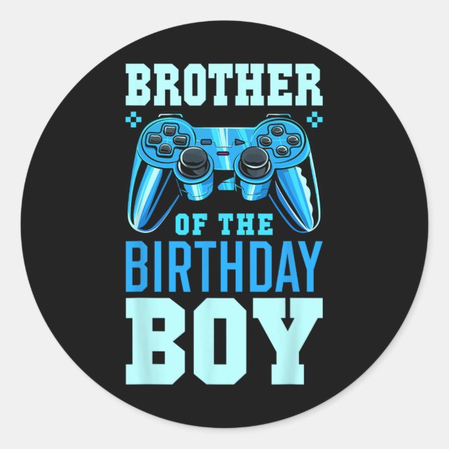 Adesivo Redondo Brother Of The Birthday Boy Matching Video Gamer B (Frente)