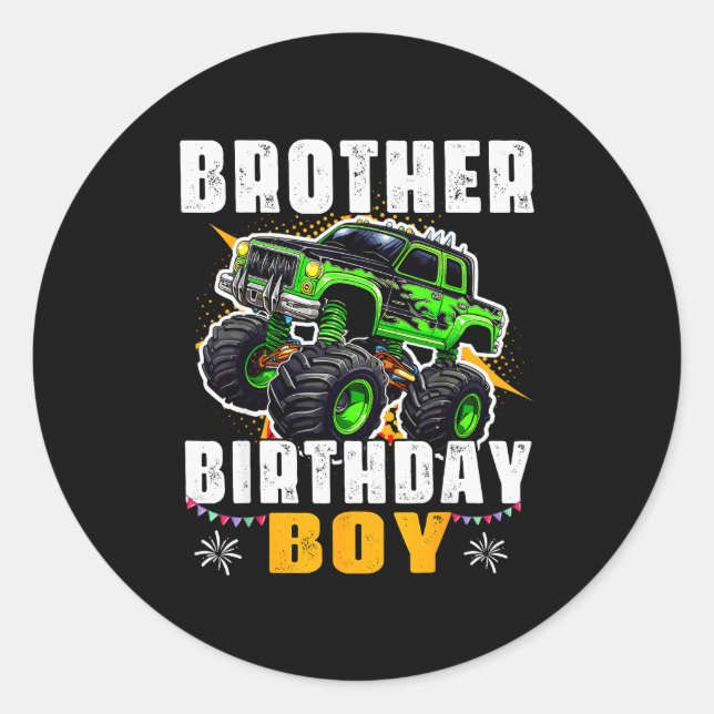 Adesivo Redondo Brother Of The Birthday Boy Monster Truck Family M (Frente)